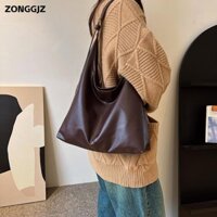 Túi đeo vai ZONGGJZ, Túi Tote công suất lớn bằng da PU, Túi đeo chéo màu trơn