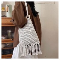 Túi dệt rơm mùa hè cho nữ Túi xách Handmade Raffia Beach Boho Vai Túi Tote lớn Tua Rua