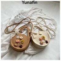 Túi dệt thủ công YUNAFIN, Túi xách thủ công dệt dây thừng, Giỏ dã ngoại lưu trữ phong cách nông thôn bãi biển