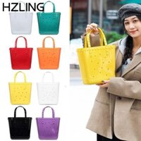 Túi đi biển HZLING, Túi xách lỗ DIY chống thấm nước, Giỏ đựng đồ màu trơn PVC dành cho nữ