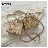 Túi đi biển mùa hè DITIPOO, Túi xách ống hút hoa có dây kéo, Túi đeo vai dung tích lớn tay cầm hàng đầu thời trang