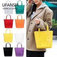 Túi đi biển UFASM, Túi xách lỗ DIY chống thấm nước, Giỏ đựng đồ PVC màu trơn dành cho nữ