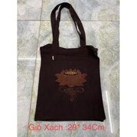 TÚI ĐI CHÙA  Túi Thêu Thư Pháp Cở Lớn - Nâu Giỏ Xách Adi,1