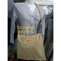 TÚI ĐI CHÙA  Túi Thêu Thư Pháp Cở Lớn - Đất Nắp Vuông,1