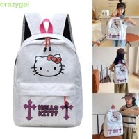 Túi đi học CRAZYGAI, Ba lô Hello Kitty chống nước nhẹ, Túi xách dung tích lớn in hoạt hình đa năng