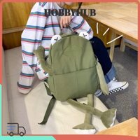 Túi đi học ếch HOBBYHUB, Ba lô ếch hoạt hình màu xanh lá cây, Ba lô vải hình ếch cá tính Cô gái