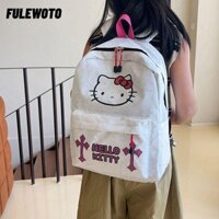 Túi đi học FULEWOTO, Ba lô Hello Kitty chống nước dung tích lớn, Túi xách đa năng in hoạt hình nhẹ