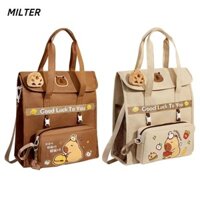 Túi đi học MILTER Capybara, Ba lô di động 4 lớp, Đồ dùng học tập bằng vải Canvas dung tích lớn dành cho học sinh