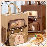 Túi đi học Tote FREEWOODIE, Túi hướng dẫn học sinh Capybara / Panda sáu lớp, Túi xách chống nước dung tích lớn cầm tay đa chức năng Đồ dùng học tập