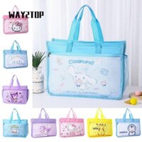 Túi đi học Tote WAY2TOP, Túi hướng dẫn bằng vải dung lượng lớn, Dây kéo hoạt hình Túi đựng hồ sơ A4 hai lớp Đồ dùng học tập