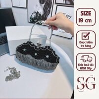Túi Đi Tiệc Đính Đá Sang Trọng Full Box kèm dây xích đeo chéo , đựng vừa điện thoại ,THỜI TRANG MỚI tặng mẹ
