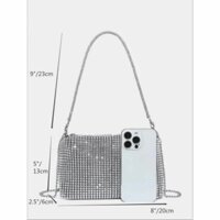 Túi Đi Tiệc Quai Đính Đá Size 20*13 Nobox Kèm Dây Xích Đeo Chéo