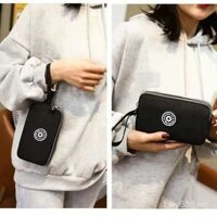 Túi điện thoại nữ màn hình lớn, túi vải ba khóa kéo, túi đựng tiền xu, túi nhỏ phong cách Hàn Quốc, mini thoải mái