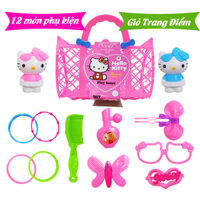 Túi Đồ Chơi Trang Điểm Hello Kitty 12 Món Màu Hồng Và Màu Tím Điệu Đà Đáng Yêu Cho Bé Gái