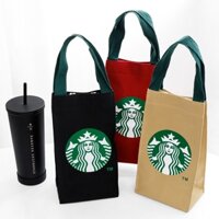 Túi đựng bình nước, ly giữ nhiệt chống nước vải canvas vải bố Starbucks hình gấu - RITA STORE