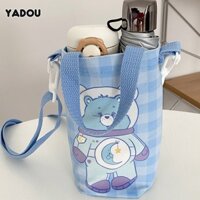 Túi đựng bình nước YADOU vải canvas họa tiết gấu hoạt hình dễ thương dành cho người lớn