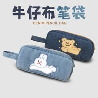 Túi Đựng Bút Bằng Vải Denim Sức Chứa Lớn Họa Tiết Hoạt Hình Nhật Bản Dễ Thương