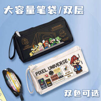 Túi Đựng Bút bóp đựng viết Cartoon Mario Canvas Túi đựng bút nhiều lớp Hộp đựng văn phòng phẩm Super Mario Túi đựng văn phòng phẩm Túi đựng bút chì Hộp đựng bút có dây kéo