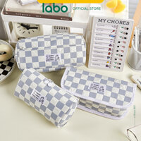 Túi Đựng Bút Caro Màu Be Hoạ Tiết Happy Lucky Everyday Cỡ Lớn LABO
