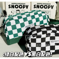 Túi Đựng Bút Hai Lớp Sức Chứa Lớn Họa Tiết Sọc Caro Dễ Thương Cho Nữ Sinh