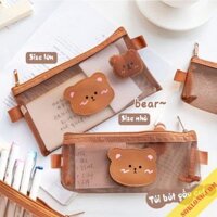 Túi đựng bút hình gấu dễ thương vải lưới K36 – bóp viết hộp bút đa năng