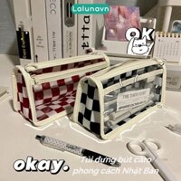 Túi Đựng Bút kẻ ô caro Trong Suốt Sức Chứa Lớn Phong Cách Nhật Bản B139 - Đen caro