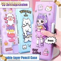 Túi Đựng Bút MEIGUII, Bút Chì Giải Nén Mềm Hai Lớp, Chất Lượng Cao Kèm Máy Mài Bút Chì Hộp Văn Phòng Phẩm Sinh Viên