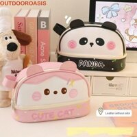 Túi đựng bút mèo con OUTDOOROASIS, Túi đựng bút chì PU dễ thương gấu trúc dung tích lớn, Phim hoạt hình Kawaii Animal PU Túi đựng văn phòng phẩm chống nước Trường học