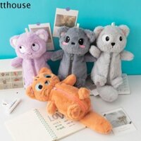 Túi đựng bút mèo TTHOUSE, Túi đựng bút chì nhồi bông búp bê sang trọng, Thiết kế mới lạ dễ thương Kawaii Túi văn phòng phẩm Cung cấp văn phòng phẩm