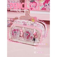 Túi đựng bút My Little Pony có thể tháo rời, hộp bút trong suốt, huy hiệu, dung tích lớn, túi văn phòng phẩm cho nữ sinh trung học, thiết kế cao cấp, hộp văn phòng phẩm DIY anime, hộp bút cho nữ sinh trung học
