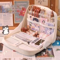 Túi Đựng Bút / Mỹ Phẩm Sức Chứa Lớn Họa Tiết Sọc Caro Đơn Giản Tiện Dụng Mang Theo Du Lịch