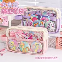 Túi đựng bút trong suốt mới, hộp bút chì dung tích lớn, túi văn phòng phẩm nhiều lớp cho bé gái, hộp đựng huy hiệu anime, hộp bút học sinh