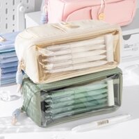 Túi Đựng Bút Vải Bạt Trong Suốt Sức Chứa Lớn Phong Cách Hàn Quốc Cho Học Sinh