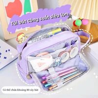Túi đựng bút vải canvas hộp bút to 3 ngăn nhiều màu pastel văn phòng phẩm phong cách Hàn Quốc