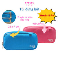 Túi đựng bút vải VPP NLS Nhật Bản bóp viết to 2 ngăn cute hộp bút trong suốt vải canvas chống nước dành cho học sinh