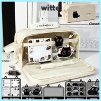 Túi đựng bút WITTE, Bút chì trong suốt sáu lớp, PVC + Canvas chất lượng cao Hộp bút chì cầm tay dung tích lớn Quà tặng học sinh