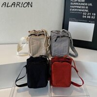 Túi đựng chai nước đeo vai ALARION, Túi đựng điện thoại di động dây rút bằng vải Canvas, Chai nước giữ màu trơn tối giản Túi đựng nước cầm tay cho bé gái Quà tặng sinh nhật