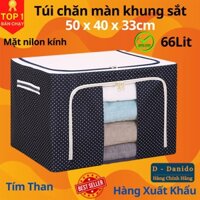 Túi Đựng Chăn Màn Được Chọn Màu - Hộp Đựng Quần Áo Khung Sắt Gấp Gọn - Tủ Vải Chăn Màn Tiện Lợi - Tím Than Chấm Bi To