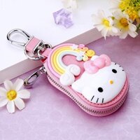 Túi đựng chìa khóa da thật cho phụ nữ, túi đựng chìa khóa da bò, túi treo eo dung tích lớn hình mèo đa chức năng có khóa kéo, phong cách Hàn Quốc sáng tạo