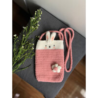 Túi đựng điện thoại len hình con thỏ đáng yêu (kèm dây)