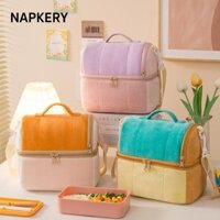 Túi đựng đồ ăn trưa NAPKERY, dung tích lớn có dây đeo vai Túi đựng thức ăn, Hộp đựng đồ ăn cách nhiệt hai lớp 4 màu di động Hộp cơm trưa dã ngoại