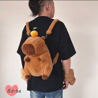 Túi đựng động vật nhồi bông BDRBA Capybara, Ba lô Capybara dung tích lớn hoạt hình, Lông tơ thời trang có dây xích Ba lô đeo vai màu cam Quà tặng trẻ em