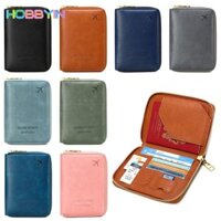 Túi đựng hộ chiếu có dây kéo HOBBYIN, Túi đựng du lịch chống trộm RFID, Hộp đựng hộ chiếu bằng da PU màu trơn đa chức năng