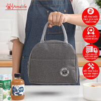 Túi Đựng Hộp Cơm Giữ Nhiệt 2 Ngăn  Chọn Màu - Túi Giữ Nhiệt Cho Cặp Lồng Cơm 2 Tầng Chống Thấm Nước Chính Hãng Amalife - Xám