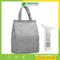 Túi Đựng Hộp Cơm Grepaco Giữ Nhiệt Lạnh Nóng Công Sở Văn Phòng, Du Lịch Đựng Đồ Thức Ăn  Vải Bố Canvas, Kích Thước To Size Lớn, Kiểu Dáng Giỏ Xách Thời Trang Nam Nữ - Tặng Túi Đựng Muỗng Nĩa - Xám