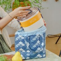 Túi Đựng Hộp Cơm Trưa Vải Linen Kaki Chống Thấm Tiện Lợi Cho Đi Làm/Du Lịch Có Dây Rút Cao Cấp DIY