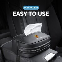 Túi đựng khăn giấy ô tô Porsche chất lượng cao Sợi da trang trí nội thất ô tô Đồ trang trí Thích hợp cho Porsche Panamera Macan Cayenne Taycan 917 718 911