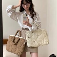 Túi đựng máy tính xách tay Quilted phong cách Hàn Quốc có tay cầm 14 inch Túi đựng Macbook cao cấp di động Tay áo chống sốc Đệm xốp IPad Vỏ máy tính bảng màu trắng