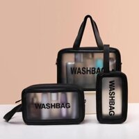 Túi đựng mỹ phẩm Bamozo washbag trong suốt có quai cao cấp - ĐEN,S