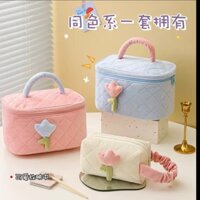 Túi Đựng Mỹ Phẩm Du Lịch Túi Đựng Đồ Trang Điểm Make Up Chống Thấm Nước Họa Tiết Hoa Tulip Dễ Thương